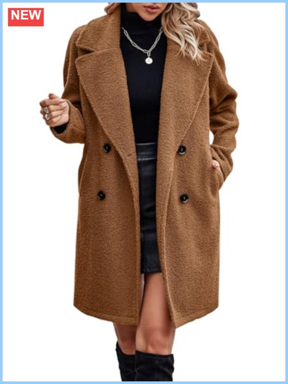 Women Long Sherpa Coat Fuzzy Faux Fur Trench Jacket Winter Fleece Button